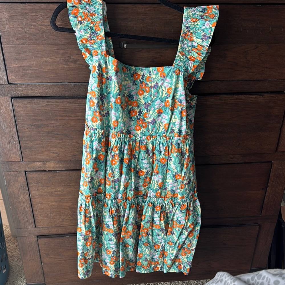 Kori Blue Sundress with Square Neck and Flutter Sleeves